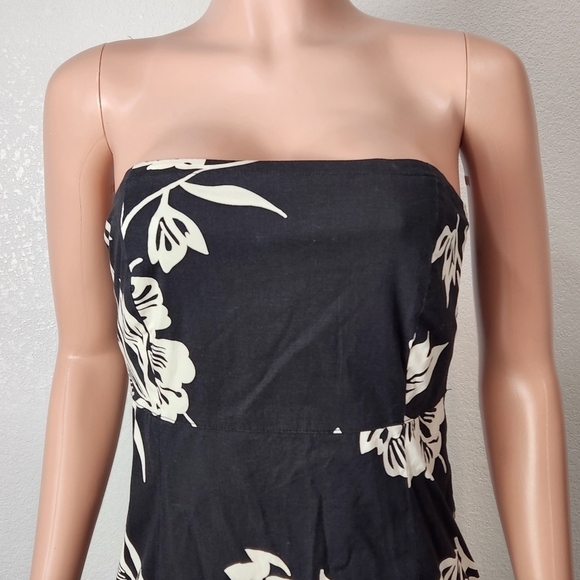 GAP Dress Y2K Summer 2003 Strapless Stretch Floral Tropical Black White Size: 8 - Picture 2 of 11